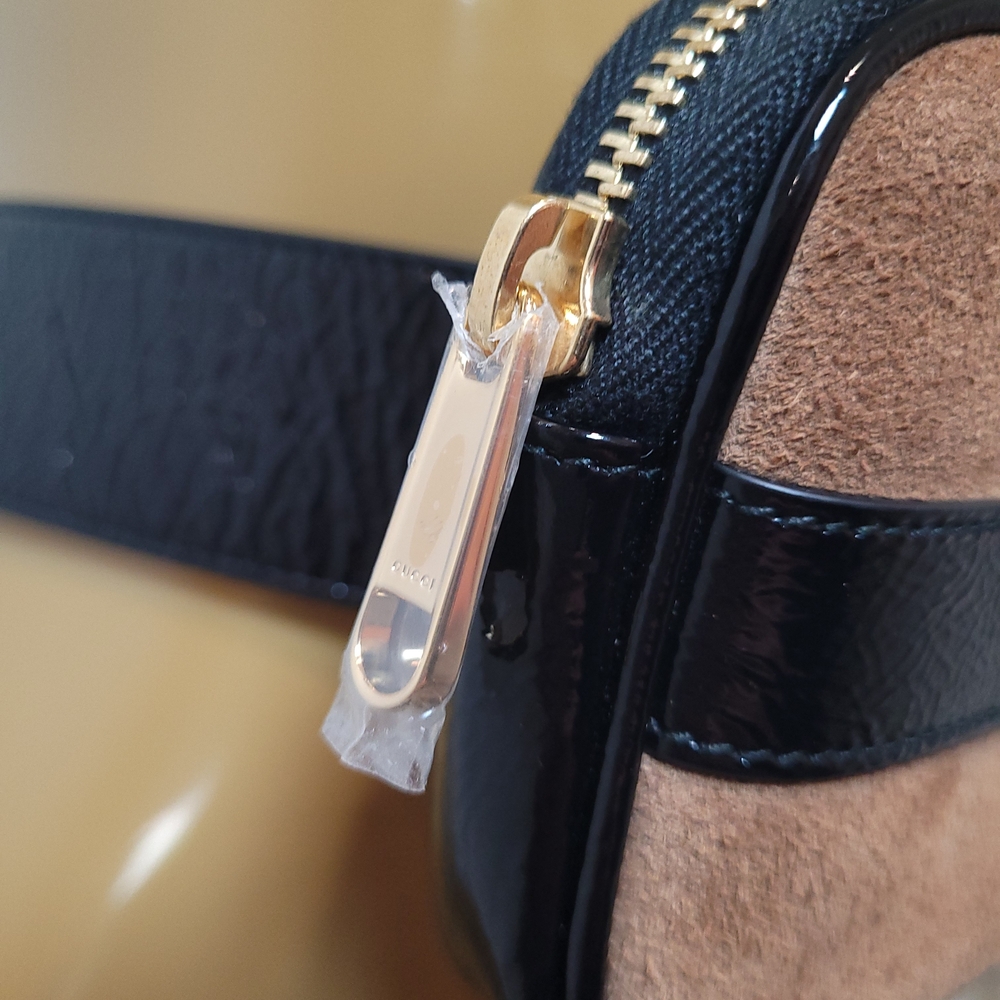 Gucci Brown Suede Sm Ophidia Belt Bag with black patent leather trim Grn/red Str - Picture 4 of 13